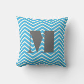 Bright Aqua Ivory en Gray Monogram Zig Zag Kussen (Voorkant)