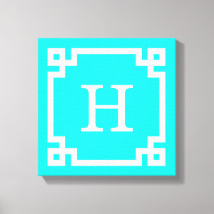 Bright Aqua White — Griekse sleutel #2 geprogramme Canvas Afdruk