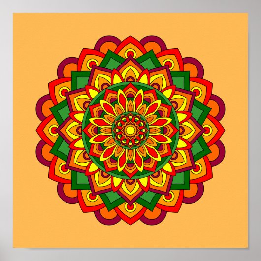 Bright Autumn Colors Floral Mandala Poster (Voorkant)