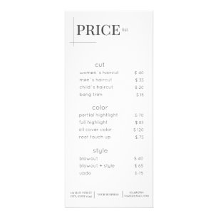 Bright Beauty Salon Liste de prix Rack Card