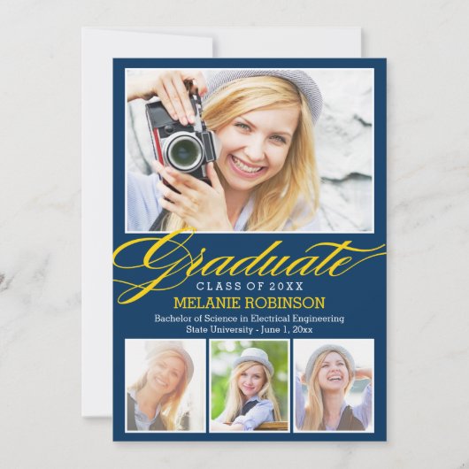 Bright Begation Graduation Invitation - Bleu Marin (Devant)