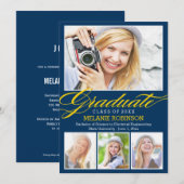 Bright Begation Graduation Invitation - Bleu Marin (Devant / Derrière)