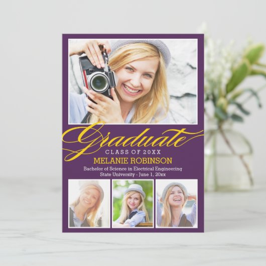 Bright Begation Graduation Invitation - Violet (Debout devant)