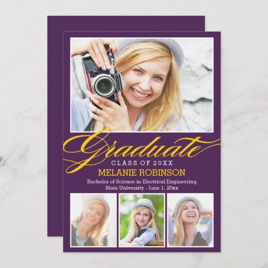 Bright Begation Graduation Invitation - Violet (Devant / Derrière)