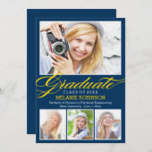 Bright Beginning Afstuderen Uitnodiging - Navy Blu (Voorkant / Achterkant)