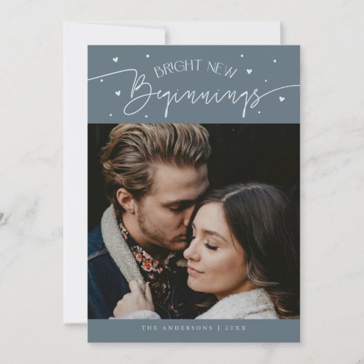 Bright Beginnings New Year Slate Blue Photo Feestdagenkaart (Voorkant)