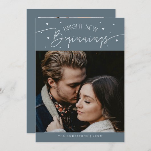 Bright Beginnings New Year Slate Blue Photo  Feestdagenkaart (Voorkant / Achterkant)