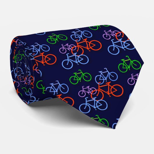 Bright Bicycles on Navy Blue Pattern Stropdas (Opgerold)