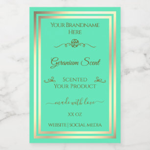 Bright Blauwgroen Product Label Goud Lijst  Roos Voedselcontainer Etiket