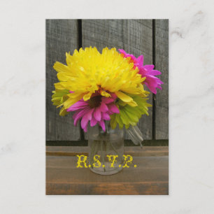 Bright bloemen en Barnwood Wedding RSVP Kaartje
