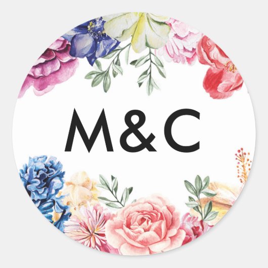 Bright bloemenbruiloft monogram stickers (Voorkant)