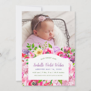 Bright Blooms Baby Girl Photo Faire-part de naissa
