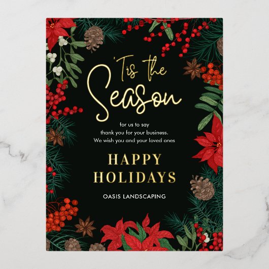 Bright Blooms FOIL Business Holiday Carte postale (Recto)