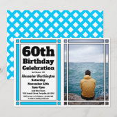 Bright Blue 60e Photo Anniversaire Invitation (Devant / Derrière)