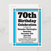 Bright Blue 70th Birthday Invitation Briefkaart (Voorkant / Achterkant)