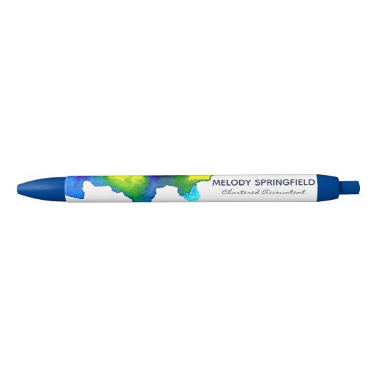 Bright Blue Abstracte Waterverf Custom Marketing Zwarte Inkt Pen (Voorkant)