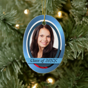 Bright Blue Afstuderen fotosjabloon Keramisch Ornament
