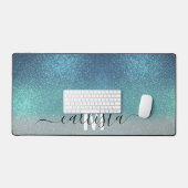Bright Blue Blauwgroen Glitter Ombre Monogram Bureaumat (Keyboard & Muis)