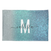Bright Blue Blauwgroen Glitter Ombre Monogram Kussensloop (Achterkant)