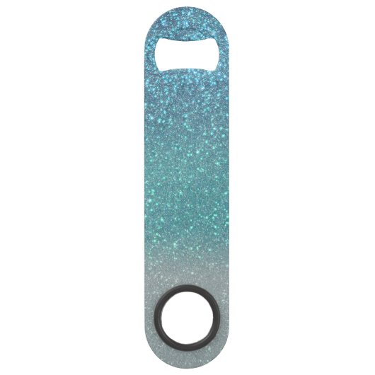 Bright Blue Blauwgroen Glitter Ombre Monogram Speed Flessenopener (Achterkant)