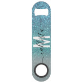 Bright Blue Blauwgroen Glitter Ombre Monogram Speed Flessenopener (Voorkant)