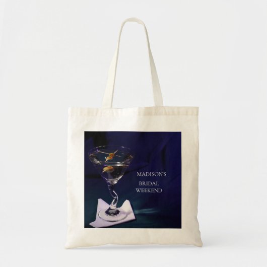 Bright Blue Bruidsfeest Wedding Weekend Martini Tote Bag (Voorkant)