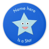 Bright Blue Celebration Star Custom Ceramic Knob. Keramische Knop (Voorkant)