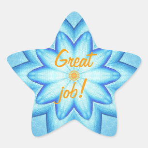 Bright Blue Flower Petals Sinaasappel Grote Job St Ster Sticker