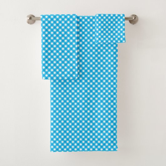 Bright Blue Gingham Pattern Bad Handdoek (Insitu)