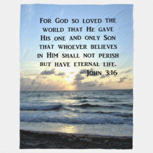 BRIGHT BLUE JOHN 3:16 OCEAN FOTO DESIGN FLEECE DEKEN