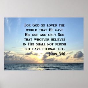 BRIGHT BLUE JOHN 3:16 OCEAN FOTO DESIGN POSTER