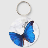 Bright Blue Morpho Butterfly gepersonaliseerd Sleutelhanger (Voorkant)