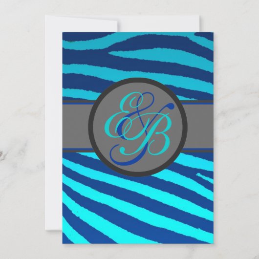 Bright blue neon zebra rayures invitations mariage (Devant)