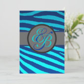 Bright blue neon zebra rayures invitations mariage (Debout devant)