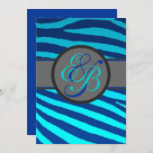 Bright blue neon zebra rayures invitations mariage (Devant / Derrière)