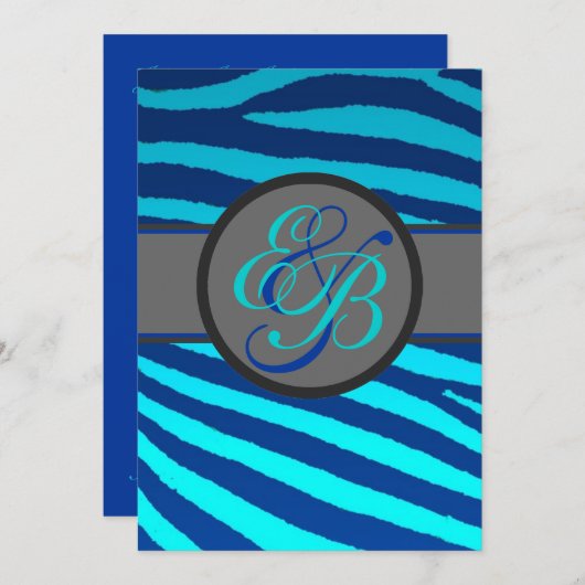 Bright blue neon zebra rayures invitations mariage (Devant / Derrière)