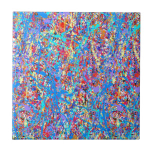 Bright Blue Paint Splatter Abstract Tegeltje
