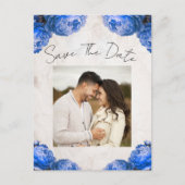 Bright Blue Peony Flowers Save the Date Aankondigingskaart (Voorkant)