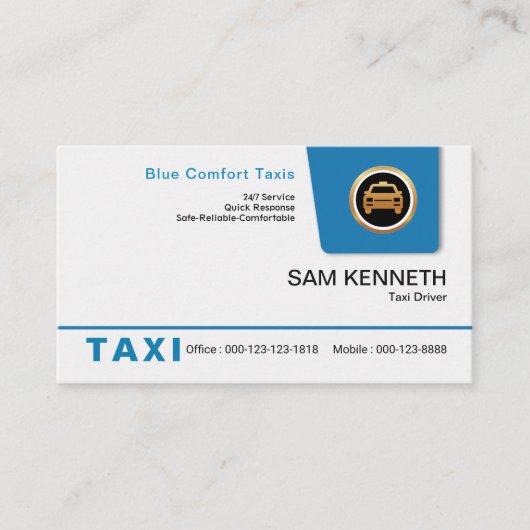 Bright Blue Pull-down Tab Taxi Service Visitekaartje (Voorkant)