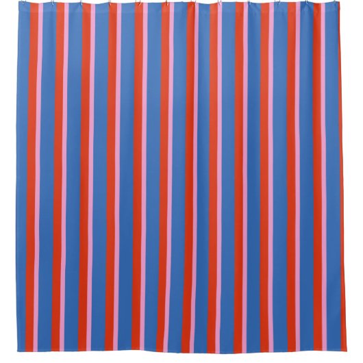 Bright Blue Red Pink Retro Stripe Pattern Douchegordijn (Voorkant)