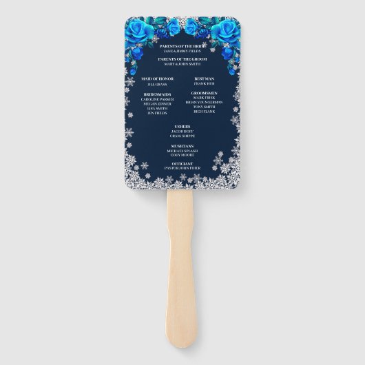 Bright Blue Rozen Snowflake Kerstprogramma Handwaaier (Achterkant)