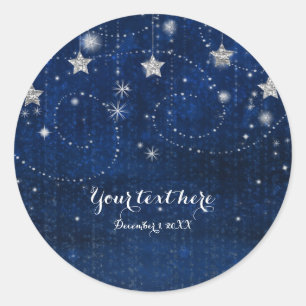 Bright Blue & Silver Sterrennacht Celestial Favor Ronde Sticker