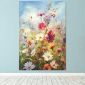 Bright Blue Sky over Wildflower Field olieverfschi Canvas Afdruk (Insitu (Houten vloer))