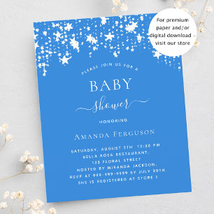 Bright blue star boy baby shower budget uitnodigin flyer