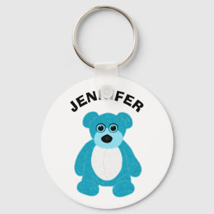 Bright Blue Teddy Bear Graphic Personalized Sleutelhanger