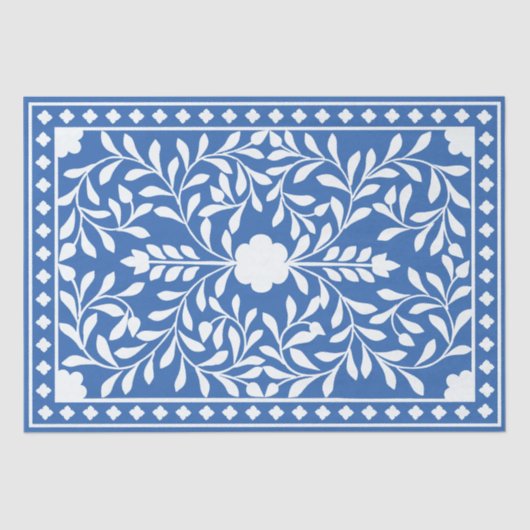 Bright Blue Traditional Bone Inlay Decoupage Paper Tissuepapier (Voorkant)