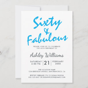 Bright Blue Veertig Fabulous   60e verjaardagsfees Kaart
