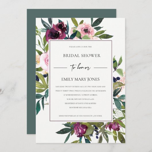 BRIGHT BLUSH BURGUNDY FLORAL BUNCH VRIJGEZELLENFEE KAART (Voorkant / Achterkant)