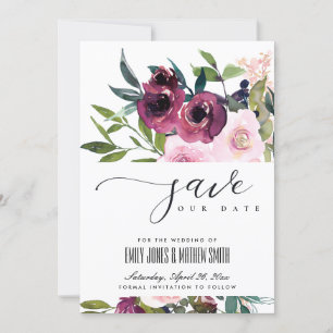 BRIGHT BLUSH BURGUNDY FLORAL BUNCH WEDING SAVE THE DATE