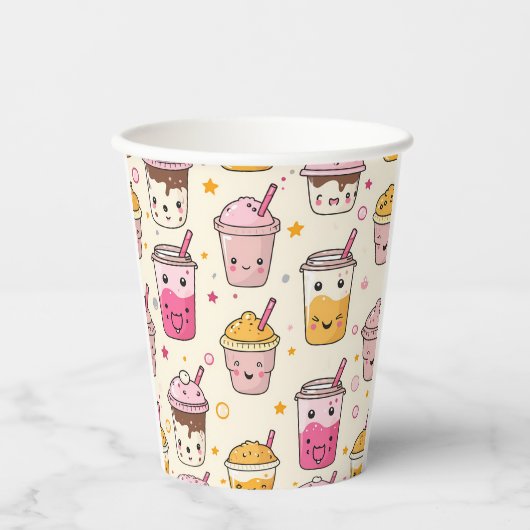 Bright Boba Tea Pattern Papieren Bekers (Voorkant)